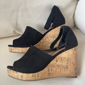 Big Buddha- Black Peep Toe Cork Heels